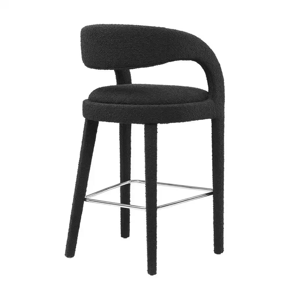 Pinnacle 30 In. in Black Silver Rubber Wood Boucle Upholstered Bar Stool Set of 2