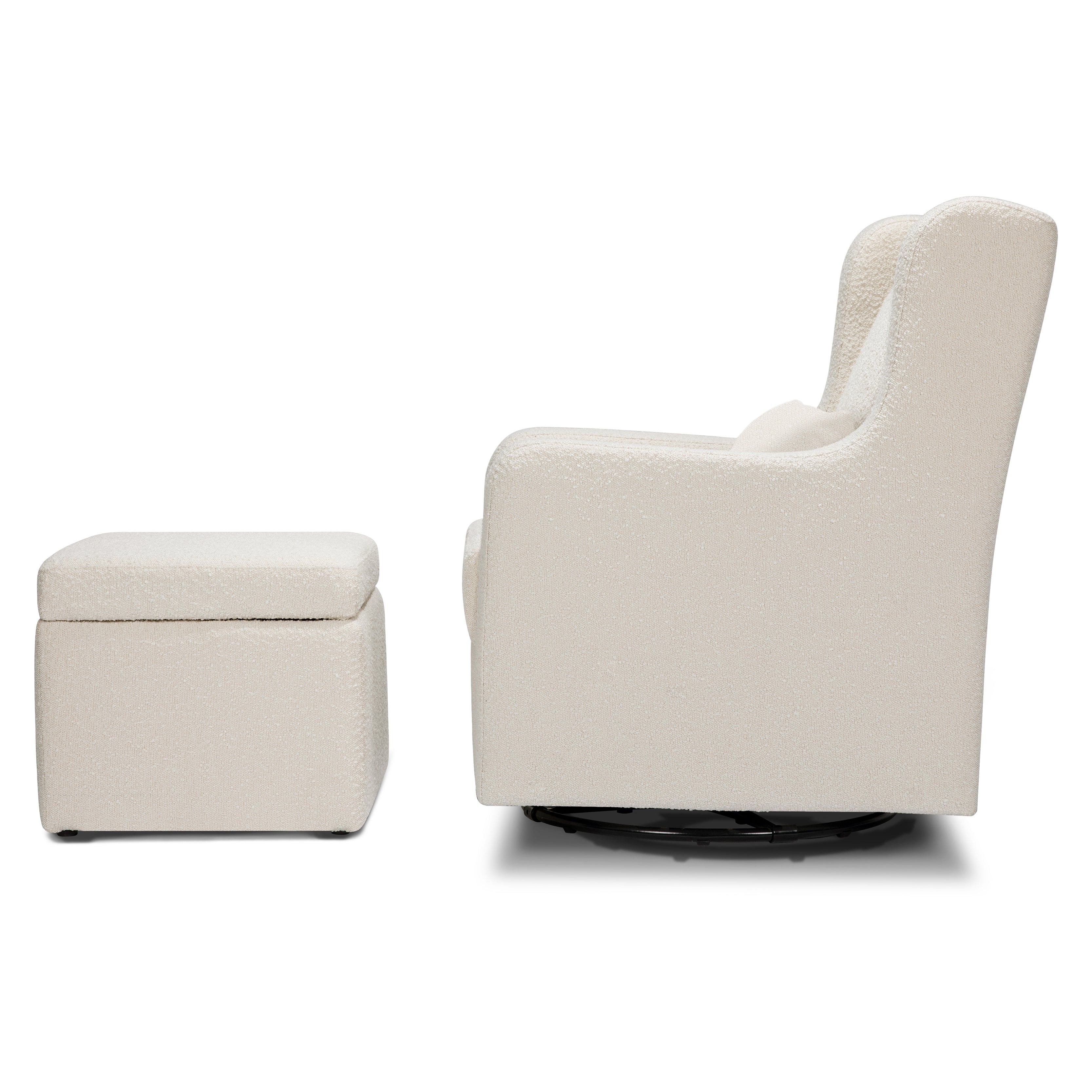 Adrian Swivel Glider with Storage Ottoman in Ivory Boucle