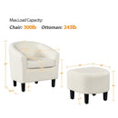 Barrel Accent Chair with Ottoman, Ivory Boucle Fabric