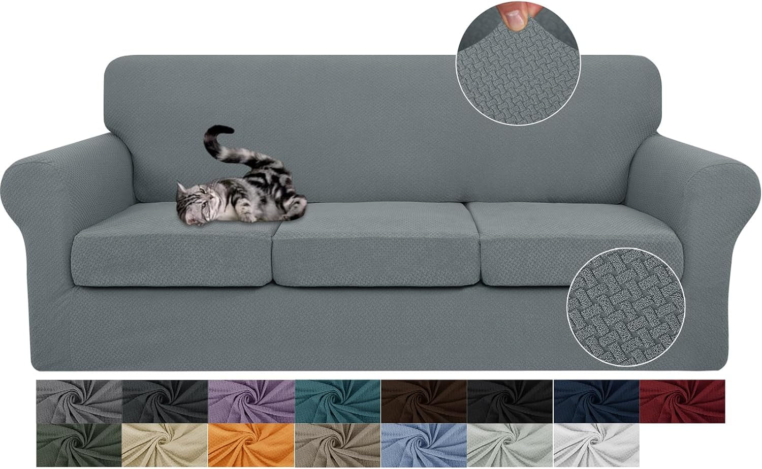 Newest 4 Pieces Couch Covers for 3 Cushion Couch Stretch Sofa Slipcover with 3 Seat Cushion Covers Thick Fitted Couch Cover for Pet Dogs Furniture Protector (Sofa, Light Gray)