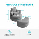 Accent Swivel Chair with Storage Ottoman, 360°Swivel Barrel Chair W/ Half Moon Ottoman & Throw Pillows, Living Room Chairs with Linen Upholstered, Bedroom Chair for Adults, Light Grey