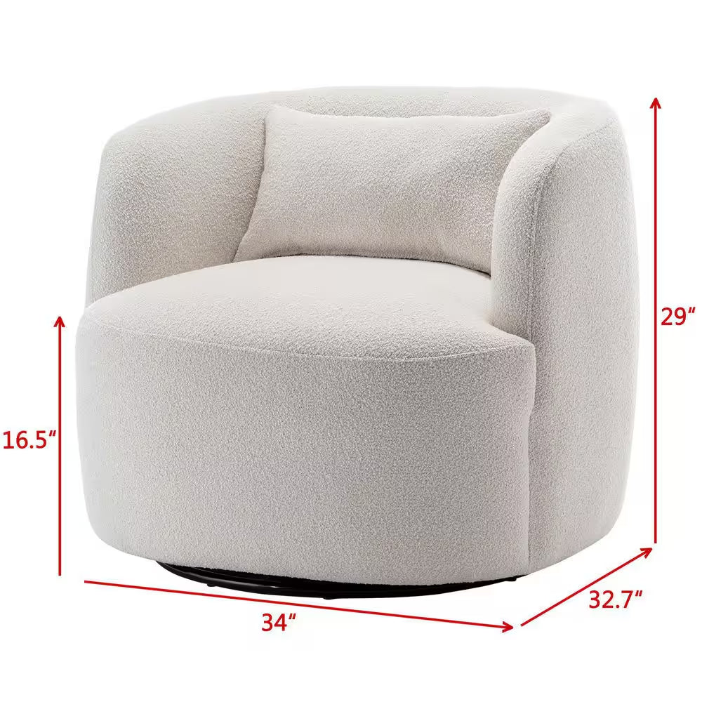 Beige Polyester Barrel Chair with Swivel (Set of 1)